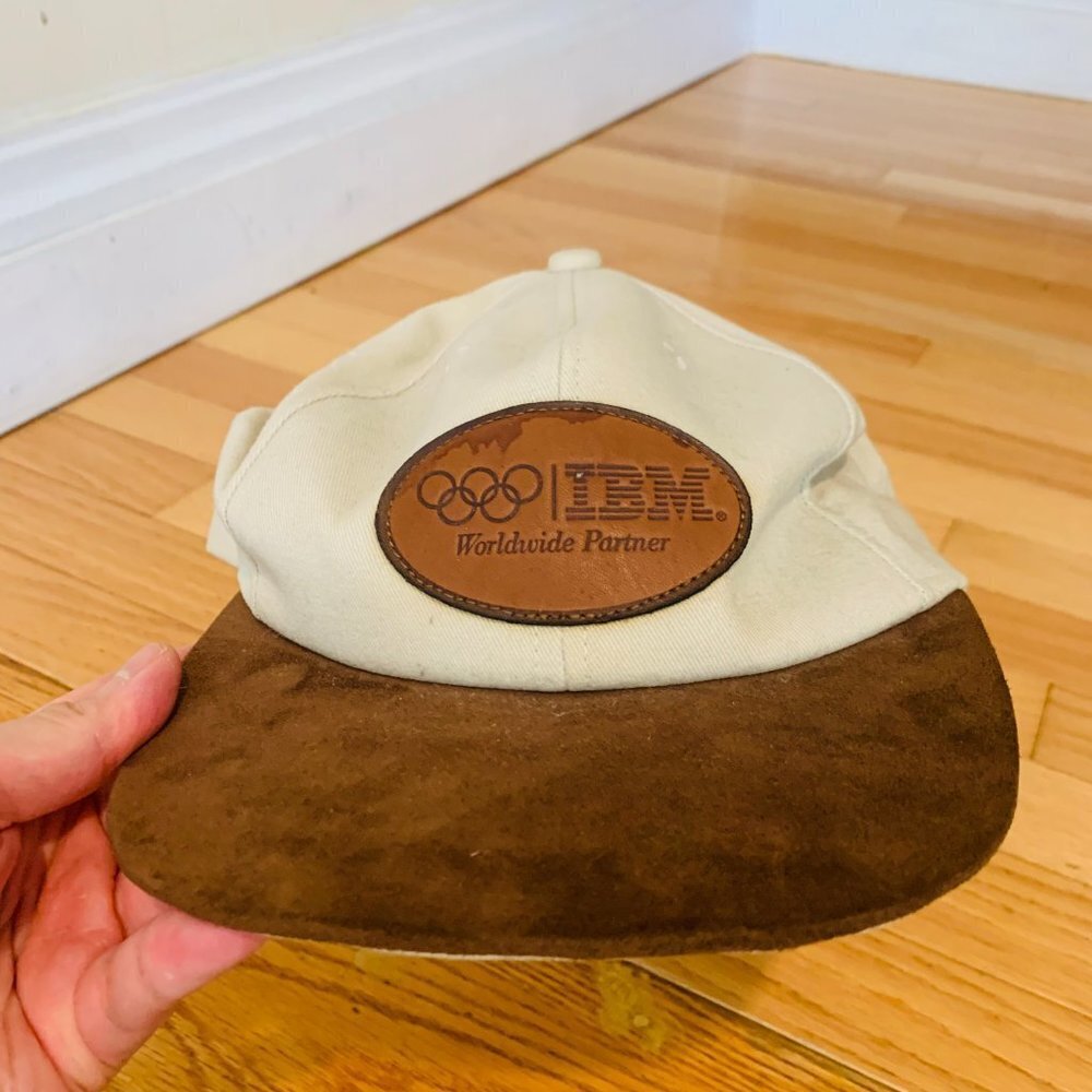 Vintage IBM Worldwide Olympic Partners Suede Leather Cap Hat K- Products
